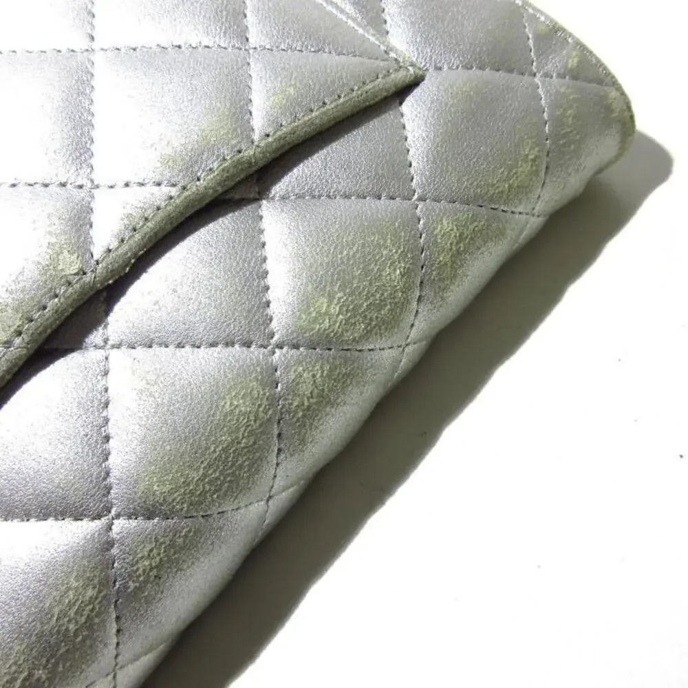 CHANEL Lambskin Quilted Wallet On Chain WOC Silver 15*